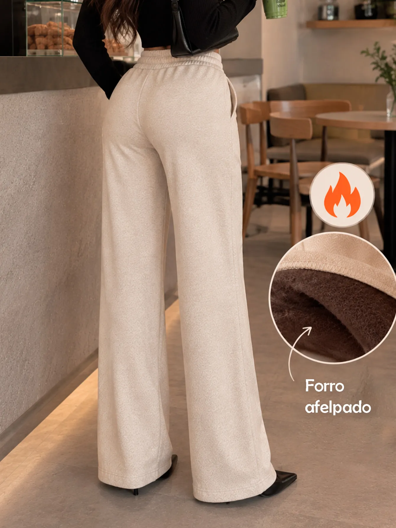 AD2650 Pantalón de vestir de textura con forro afelpado ligero 15872